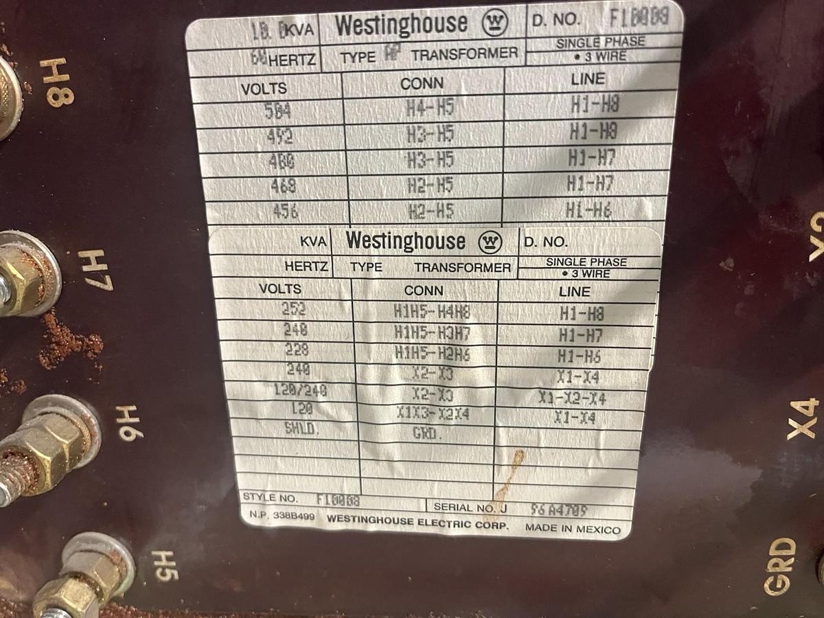 Used WESTINGHOUSE,TYPE AP,TRANSFORMER 10KVA HV 504-456V LV 240/120V 1PH