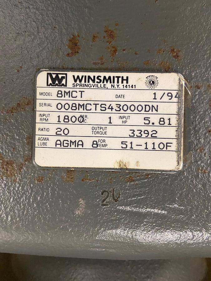 Winsmith,8MCTS43000DN 8MCT,Right Angle GearBox Ratio 20:1