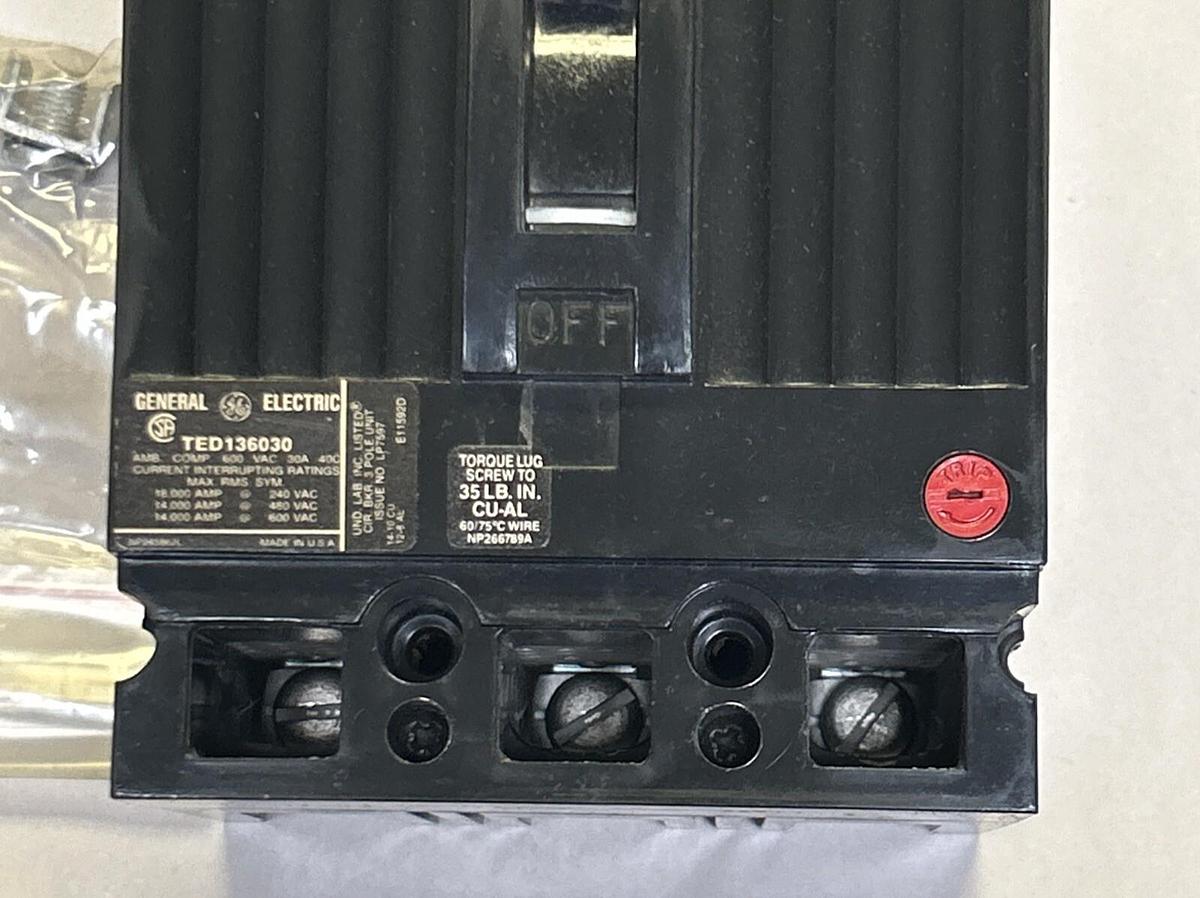 GENERAL ELECTRIC,TED136030WL,CIRCUIT BREAKER 30A 600V 3P NOS