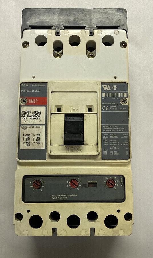 EATON CUTLER HAMMER,HMCP400X5W,CIRCUIT BREAKER 400A 600V 3P NOS