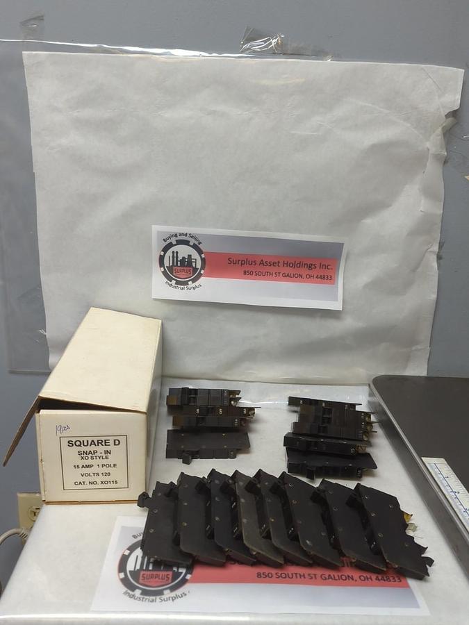 Used SQUARE D,XO115,TYPE XO CIRCUIT BREAKER 15 AMP 1-POLE LOT OF 19 PRE-OWNED