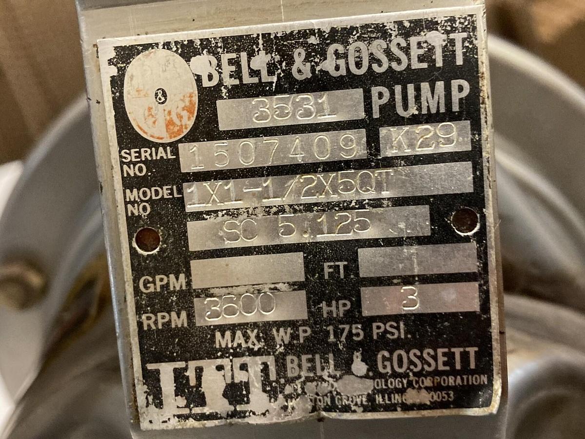 Used Bell & Gossett,1X1-1/2X50T,Pump with Marathon 5VN56T34D5639B-P 3HP Motor