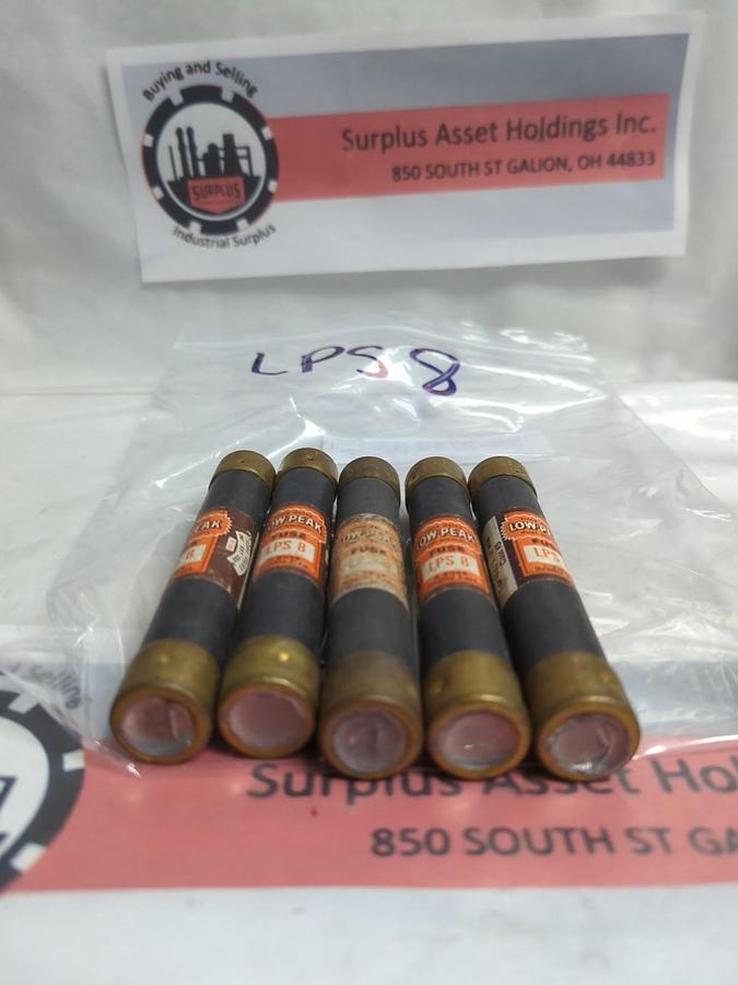 Used COOPER BUSSMANN,LPS-8,LOW-PEAK 8 AMP FUSE LOT OF 5 PRE-OWNED