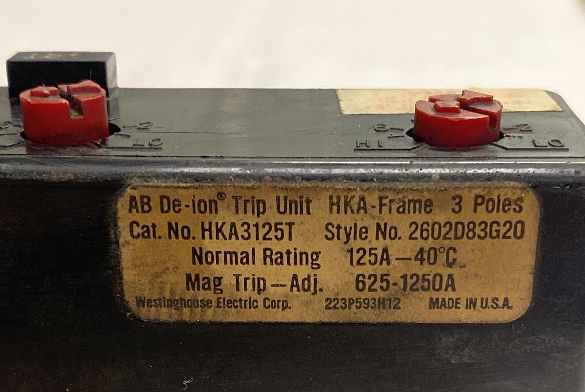 WESTINGHOUSE,HKA3125T,TRIP UNIT 125A 600V 3P NOS