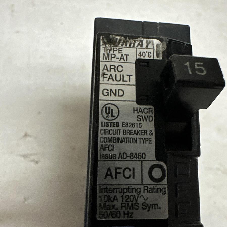 Used Murray,A1CB120A,15 Amp 2 Pole Arc Fault Circuit Breaker