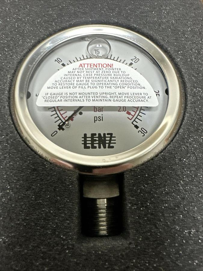 Lenz,SS-30-25,Pressure Gauge 0-30 PSI
