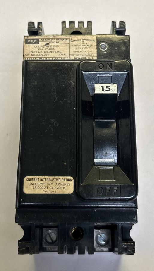 Used FPE,NE221015,CIRCUIT BREAKER 15A 240V 2P