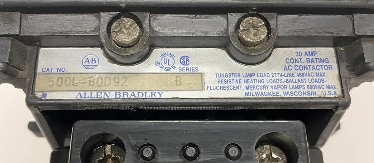 Used Allen-Bradley,500L-B0D92,Series B Contactor 30AMP 600V