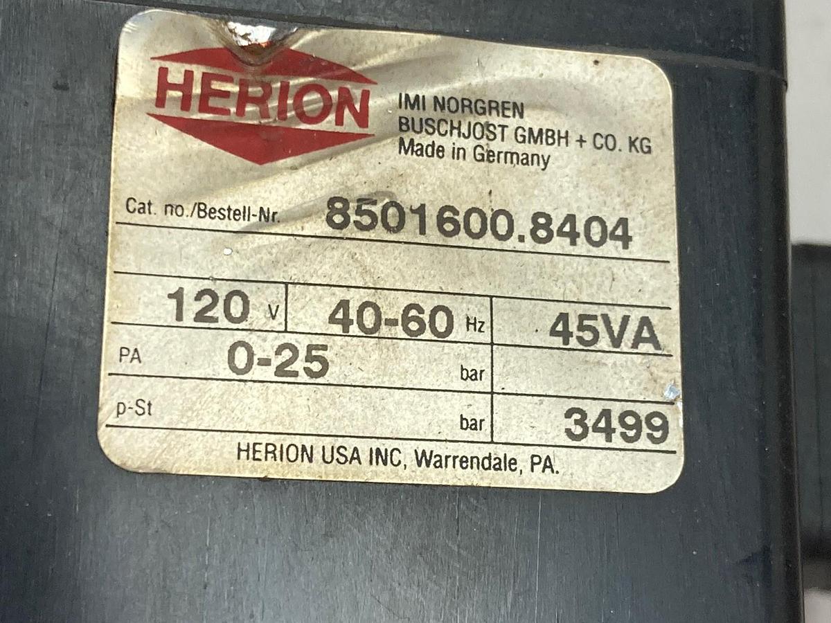 Herion,8501600.8404,2-Way Valve 120V 40-60Hz 45VA 0-25PA