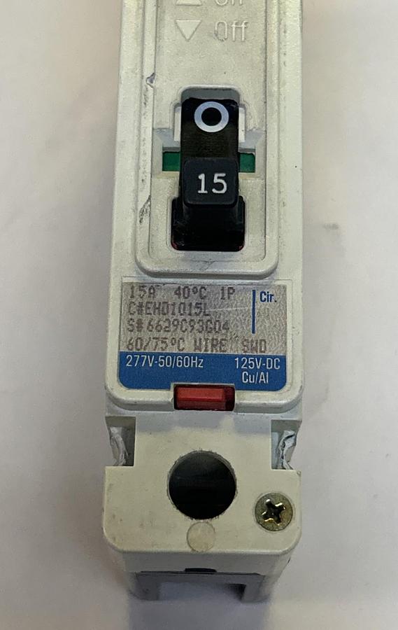 Used CUTLER-HAMMER,EHD1015L,CIRCUIT BREAKER 15A 277V 1P