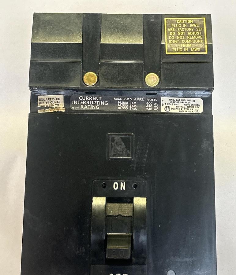 Used SQUARE D,FA36020,I-LINE CIRCUIT BREAKER 20A 600V 3P