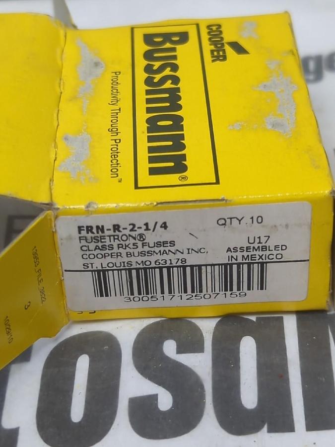 COOPER BUSSMANN,FRN-R-2-1/4,2-1/4 AMP FUSETRON FUSES BOX OF 10 NEW