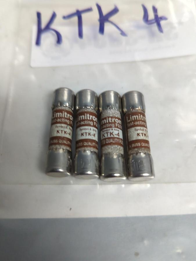 Used COOPER BUSSMANN,KTK-4,LIMITRON 4 AMP FUSE LOT OF 4 PRE-OWNED
