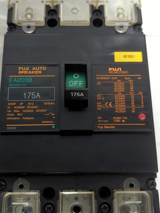 Used FUJI,BB3GEB-175,AUTO CIRCUIT BREAKER 175 AMP 3-POLE EA203B PRE-OWNED