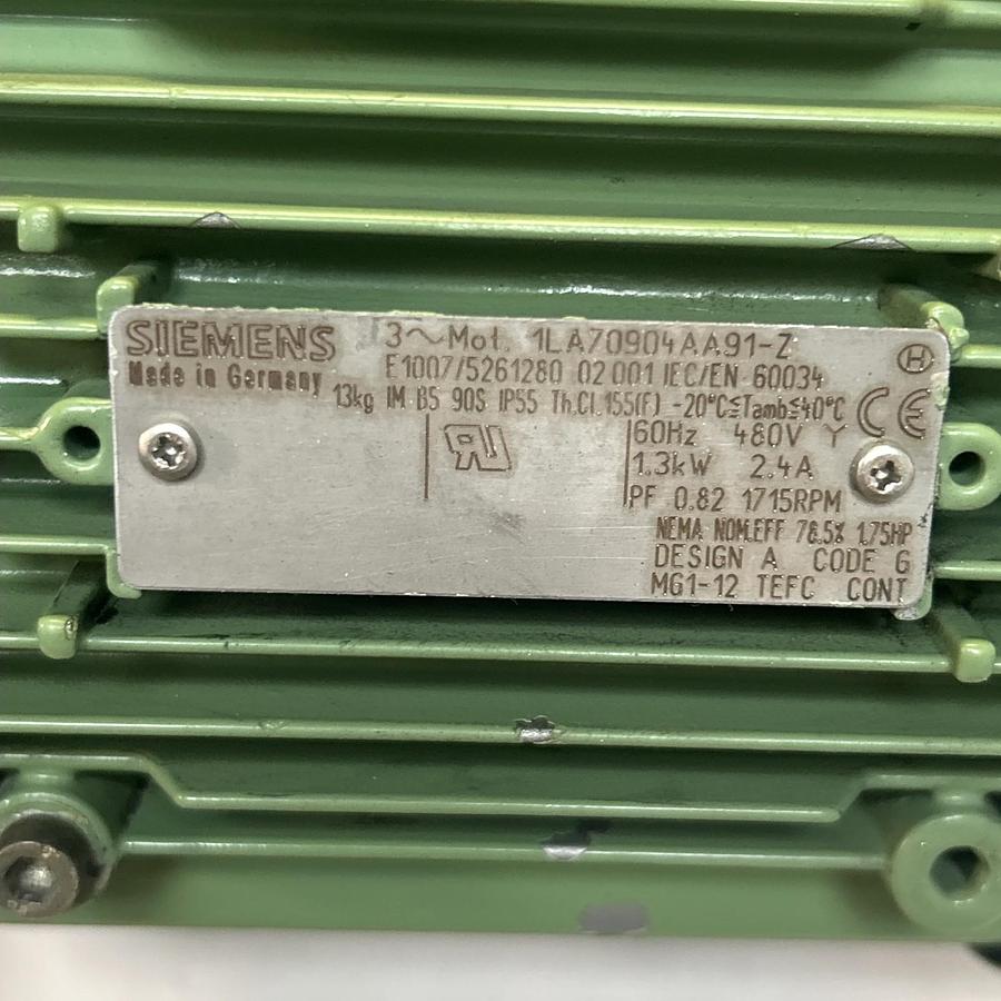 Used SIEMENS,1LA70904AA91-Z,MOTOR 1.3KW 1.75HP 1715RPM 460V