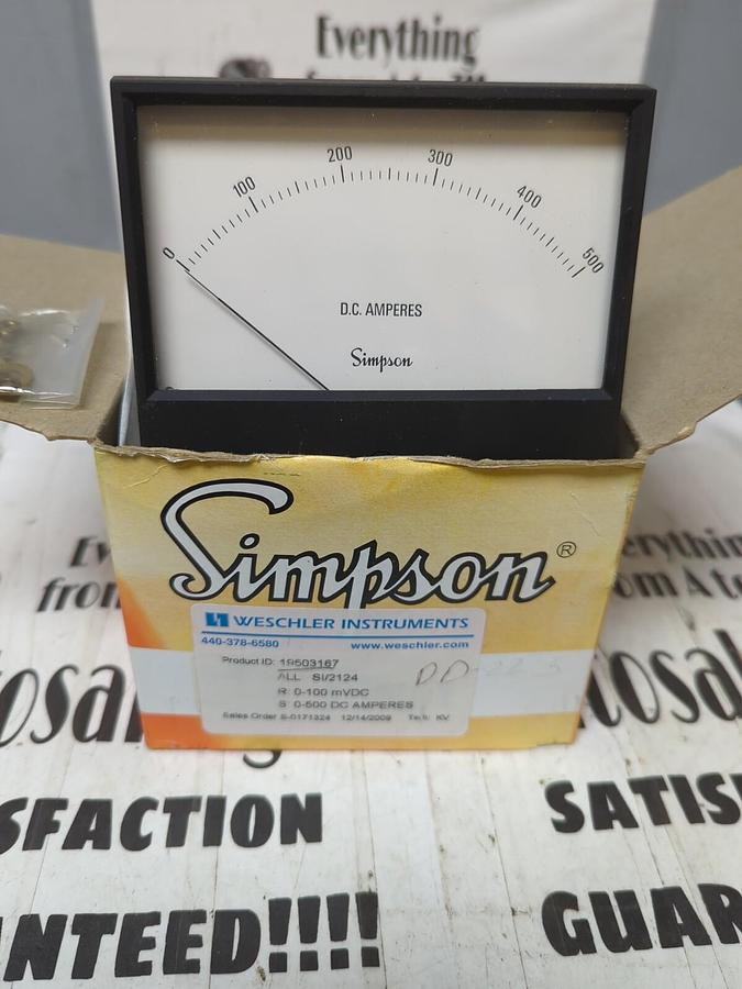 SIMPSON WESCHLER,SI/2124,PANEL METER 0-500 DC NOS