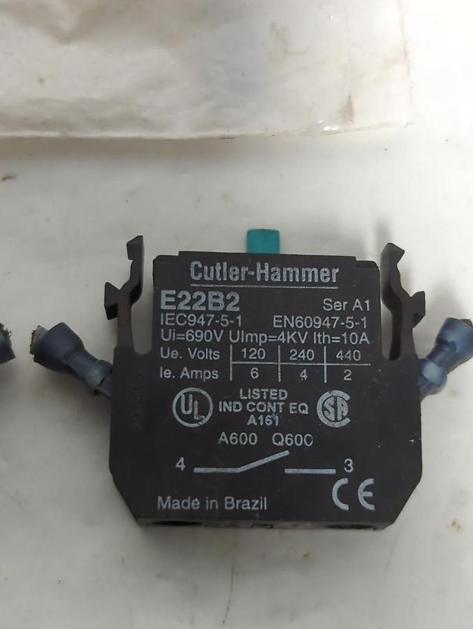 Used CUTLER HAMMER,E22B2,SERIES A1 CONTACT BLOCK LOT OF 2 PRE-OWNED
