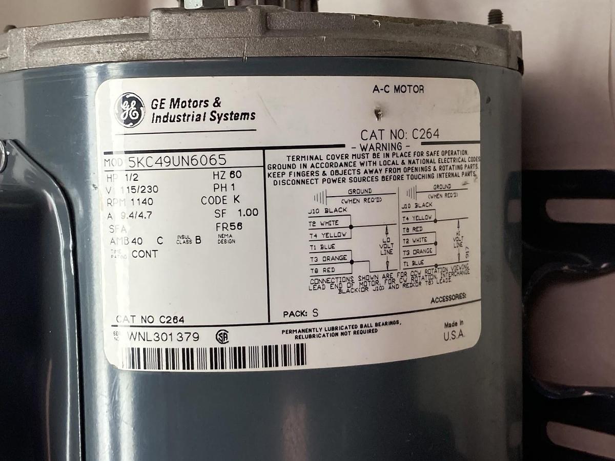 GE,5KC49UN6065,Single Phase Electrtic Motor 115/230V 1140RPM 60Hz Frame 56