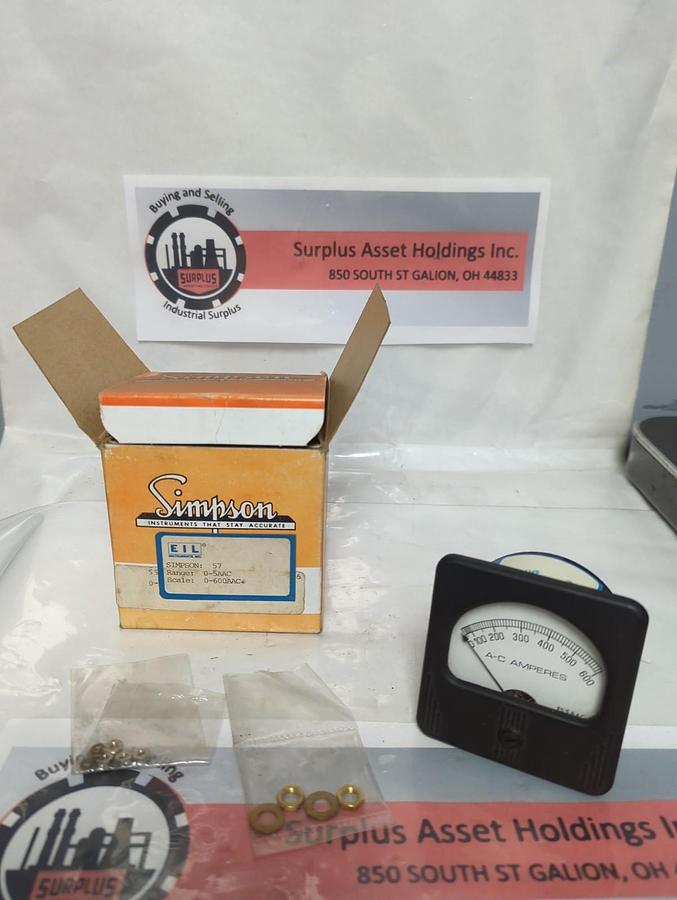 SIMPSON,57,PANEL METER 0-600 AC AMPERES NOS