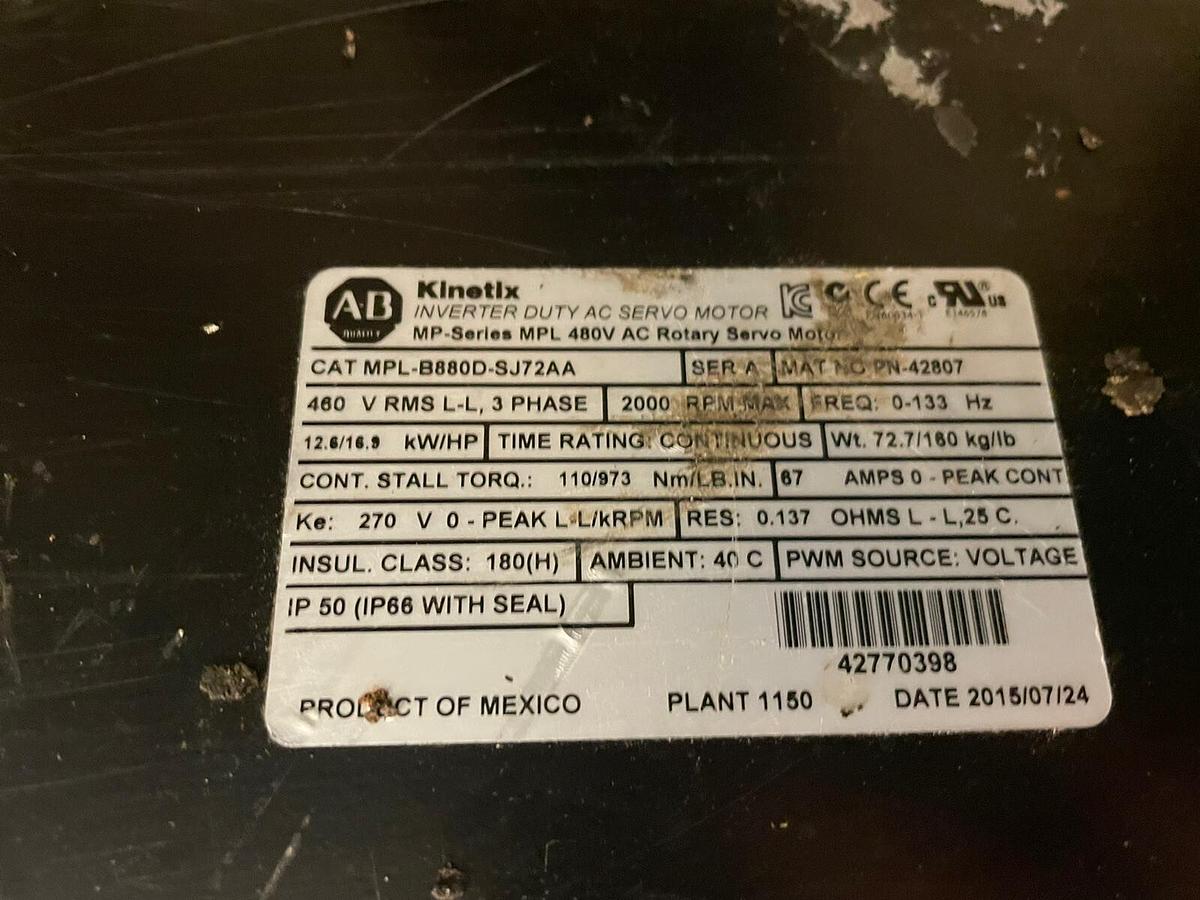 Allen Bradley,MPL-B880D-SJ72AA,Servo Motor