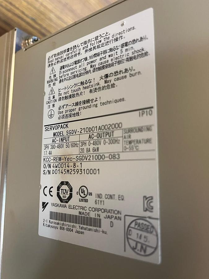 Used YASKAWA,SGDV-210D01A002000,SERVOPACK SERVO DRIVE 20.8A 6kW