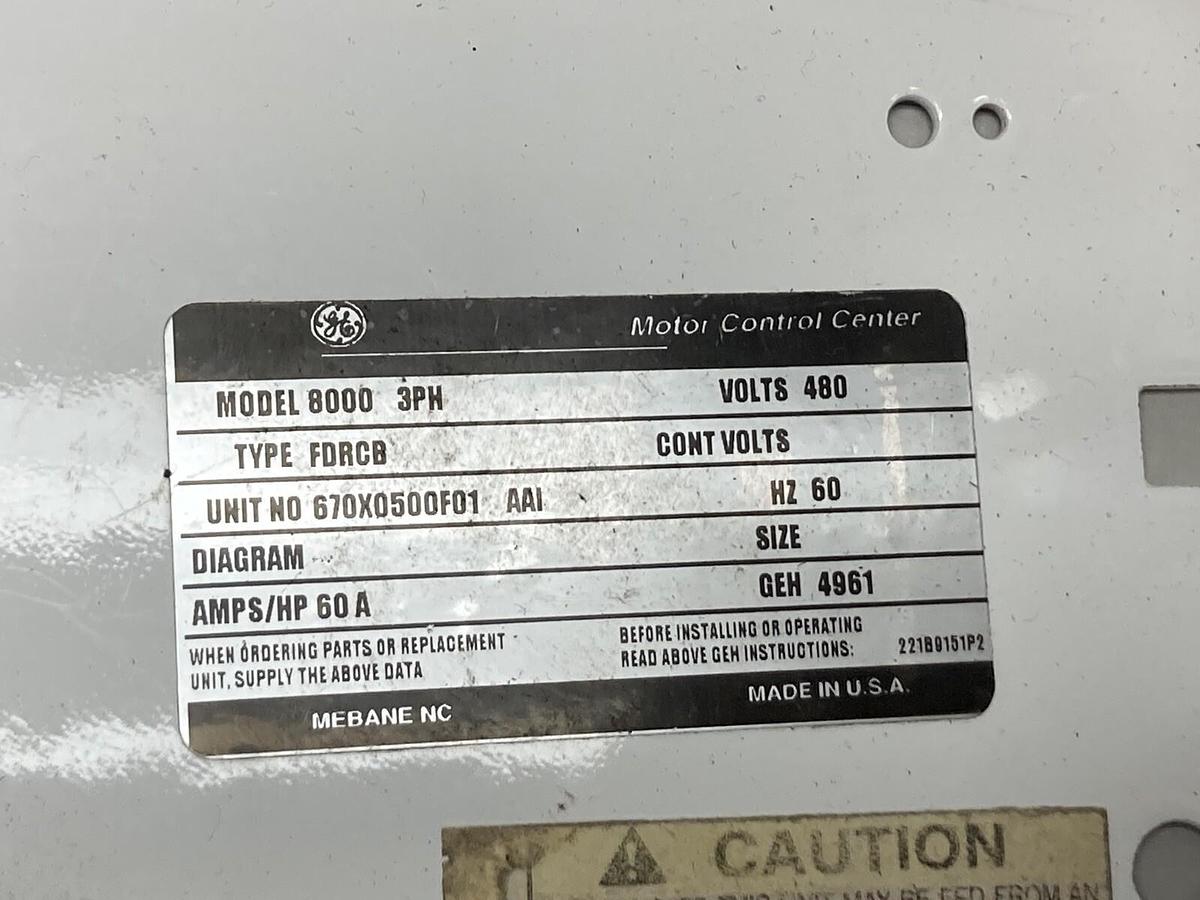 Used General Electric,8000 FDRCB,Starter Bucket 60A