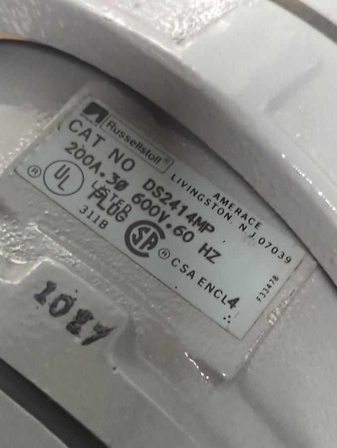 RUSSELLSTOLL,DS2414MP,PLUG 200 AMP 600VOLT NOS