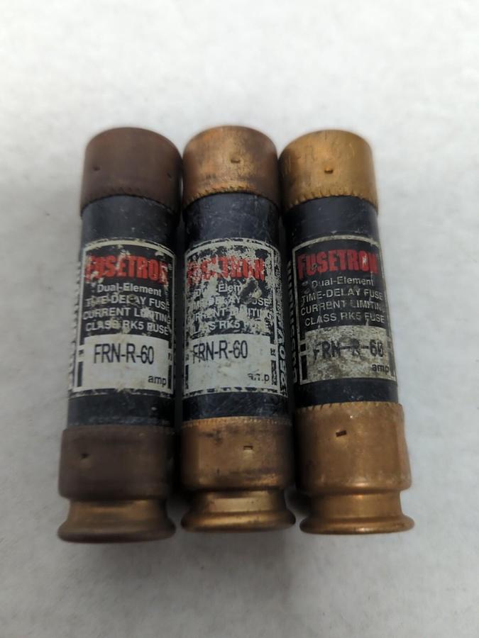Used COOPER BUSSMANN,FRN-R-60,FUSETRON 60 AMP FUSE LOT OF 3 PRE-OWNED