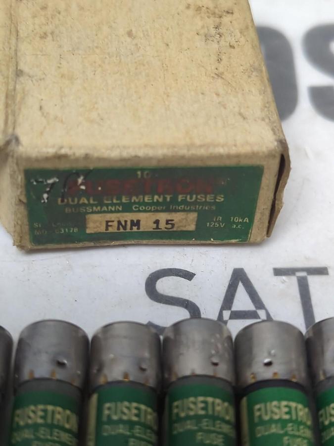 COOPER BUSSMANN,FNM-15,FUSETRON 15 AMP FUSES BOX OF 7 FUSES NOS