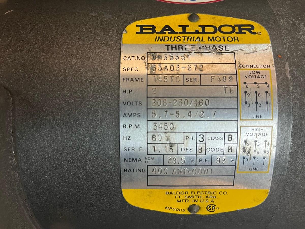 Used BALDOR,VM3555T,MOTOR 2HP 3450RPM 208-230/460V 145TC