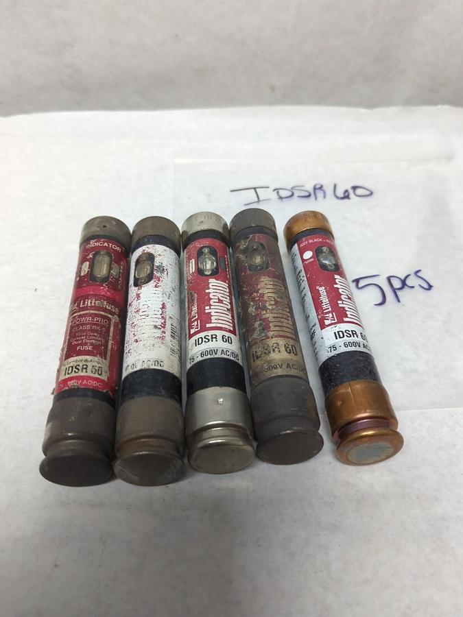 Used LITTELFUSE,IDSR60,INDICATOR 60 AMP FUSE LOT OF 5 PRE-OWNED