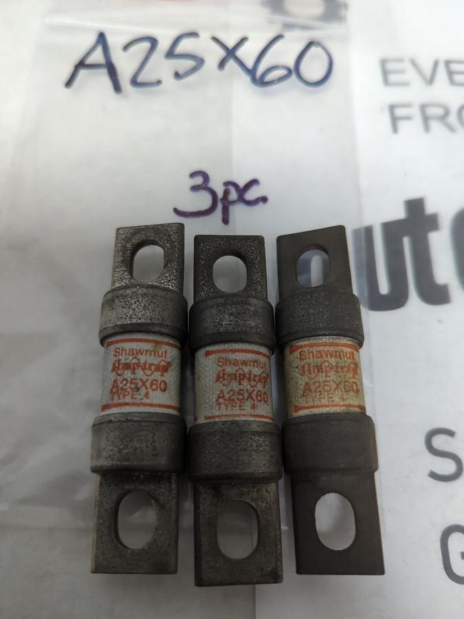 GOULD SHAWMUT,A25X60,AMP-TRAP 60 AMP FUSE LOT OF 3 NOS