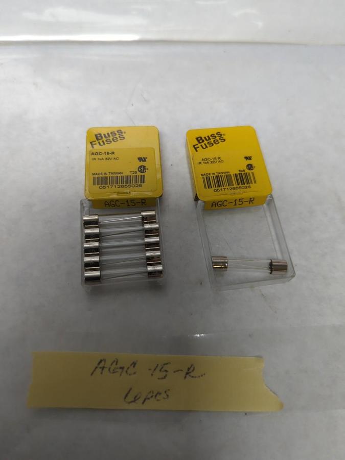 COOPER BUSSMANN,AGC-15-R,FAST ACTING 15 AMP FUSE LOT OF 6 NOS