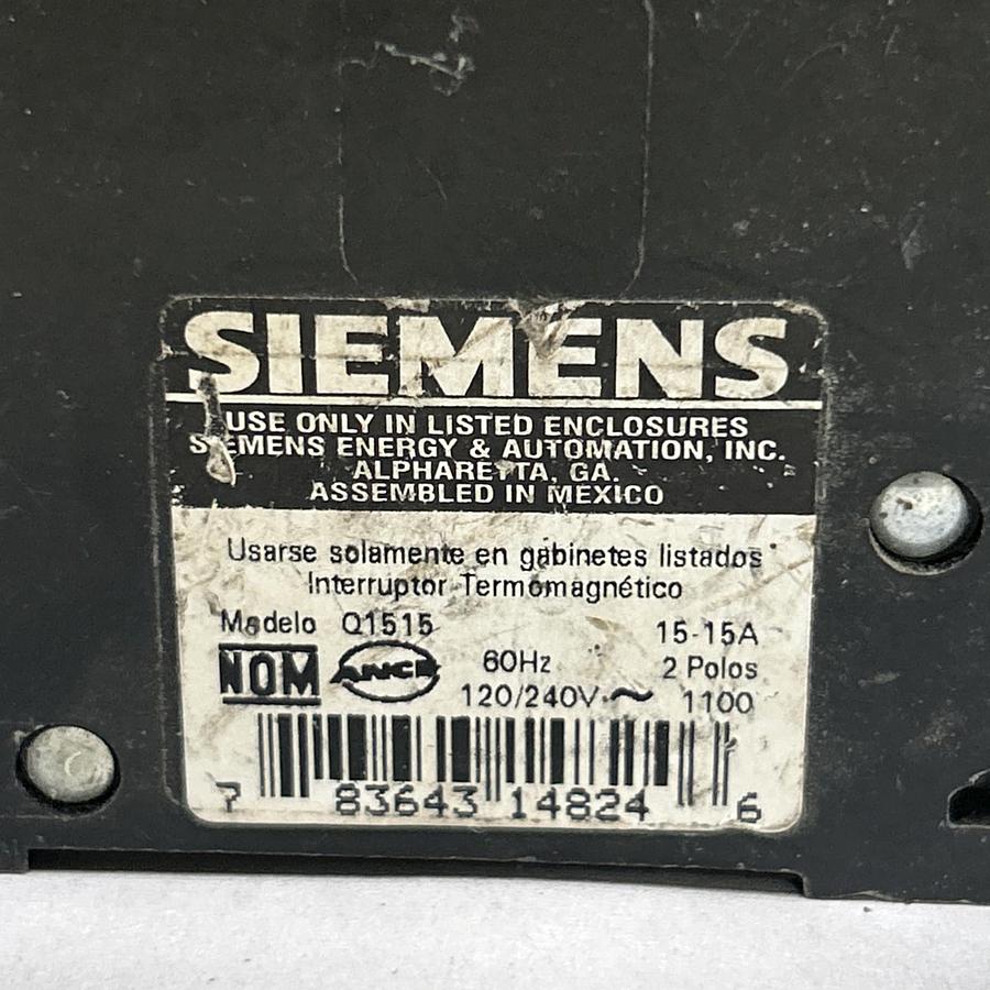 Used SIEMENS,Q1515,TANDEM CIRCUIT BREAKER 15A 120/240V 2P LOT OF 5