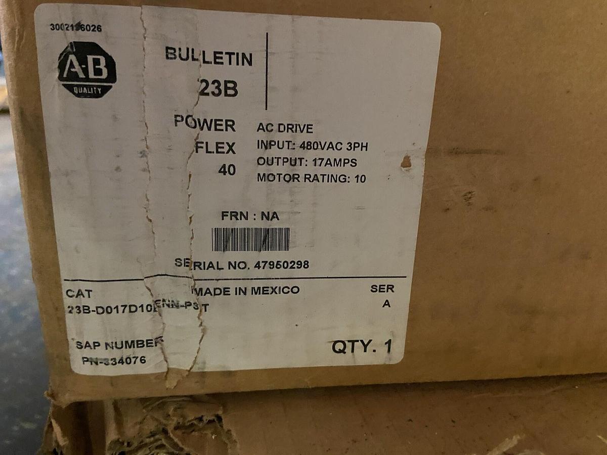 Used Allen Bradley,23B-D017D10ENN-P3T,40 AC Power Flex 17A 10Hp 22B-D017H204