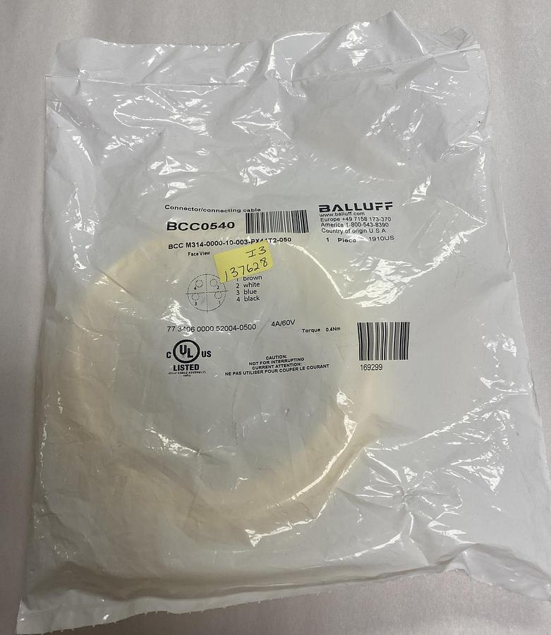 BALLUFF,BCC M314-0000-10-003-PX44T2-050, SINGLE-ENDED CORDSET BCC0540 NEW