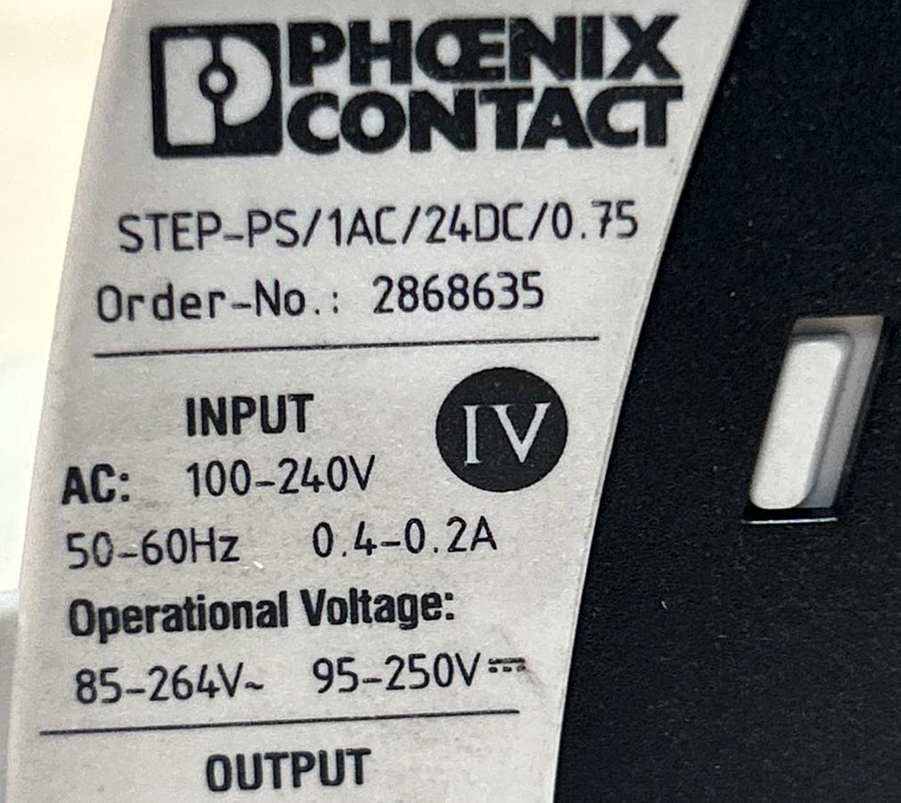 Used PHOENIX CONTACT,STEP-PS/1AC/24DC/0.75,POWER SUPPLY