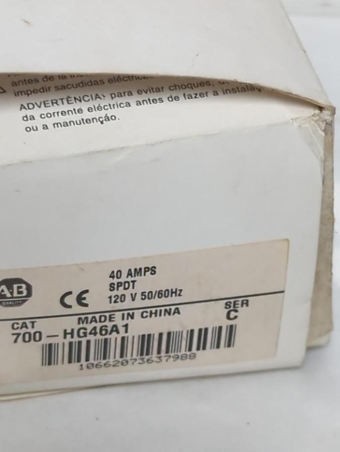 ALLEN BRADLEY,700-HG46A1,CONTROL RELAY SERIES C 40 AMP 120V 50/60HZ NOS