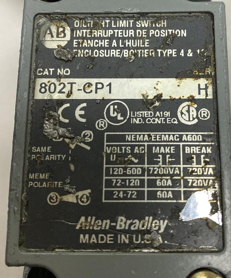 Used Allen-Bradley,802T-CP1,Series H Oil Tight Limit Switch
