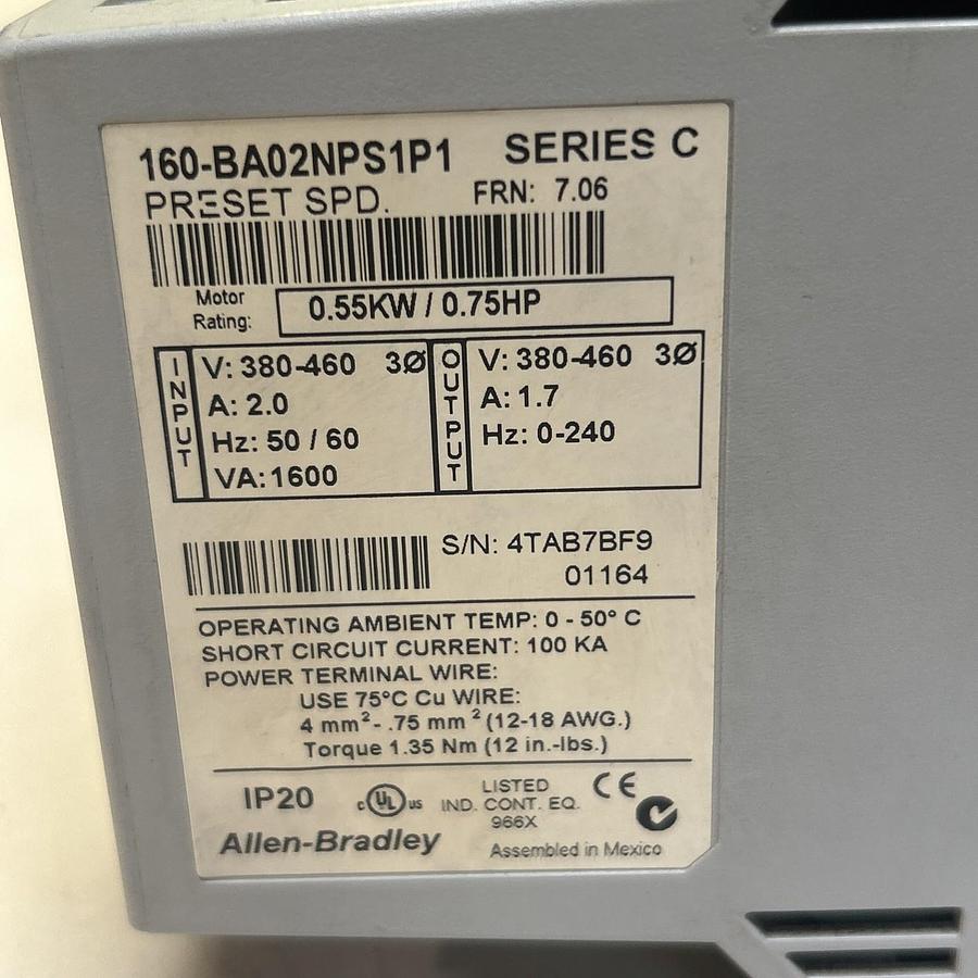 Used ALLEN BRADLEY,160-BA02NPS1P1,VARIABLE SPEED DRIVE