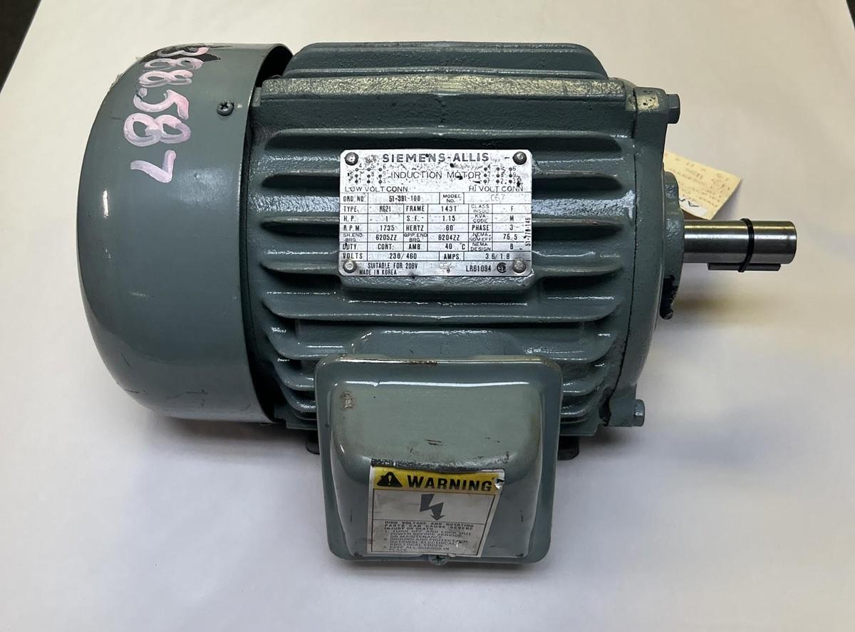 Used SIEMENS-ALLIS,067,INDUCTION MOTOR 1HP 1735RPM 230/460V 3PH 143T FRAME