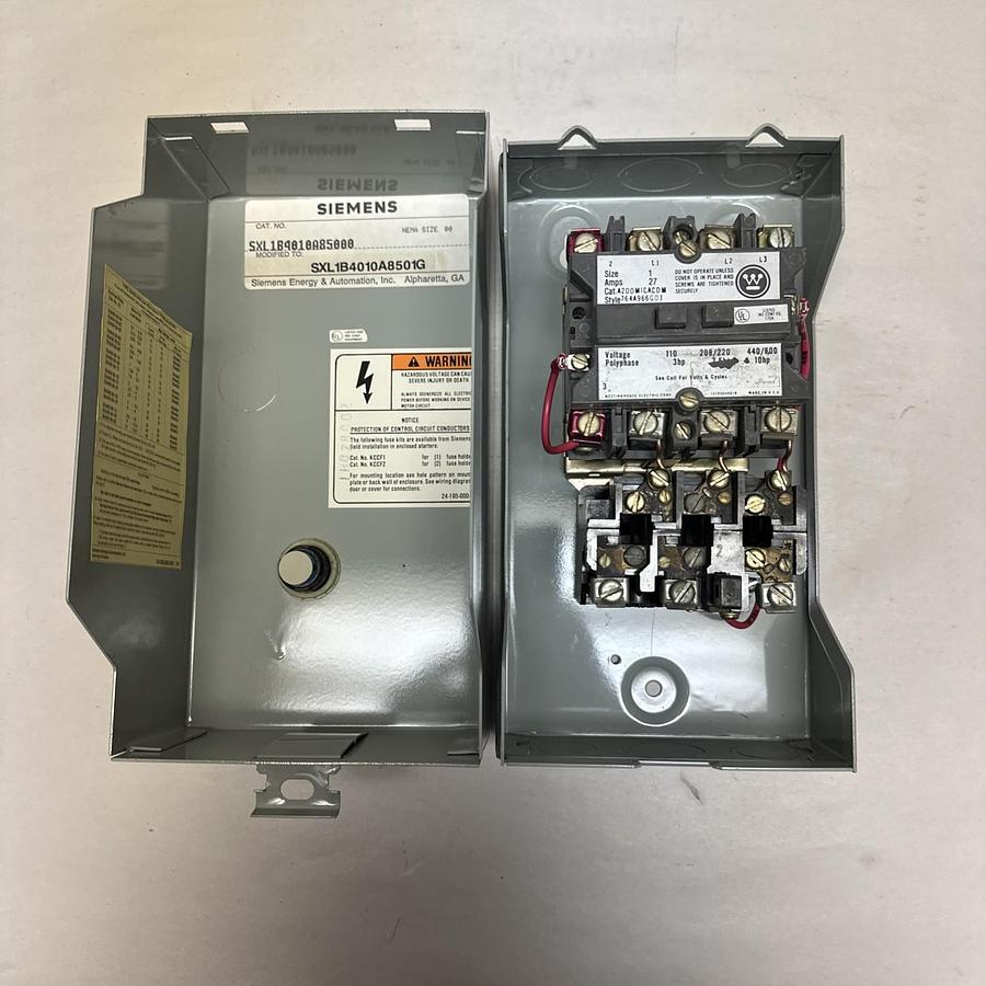 Used Westinghouse,A200M1CACDW,Size 1 Starter w/New Siemens Enclosure SXL1B4010A85000