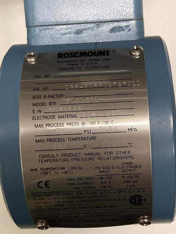 Rosemount,8711TSA015R1,Wafer Flow tube Sensor