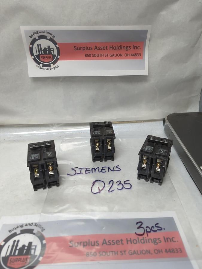 Used SIEMENS,Q235,CIRCUIT BREAKER 35 AMP 2-POLE LOT OF 3 PRE-OWNED