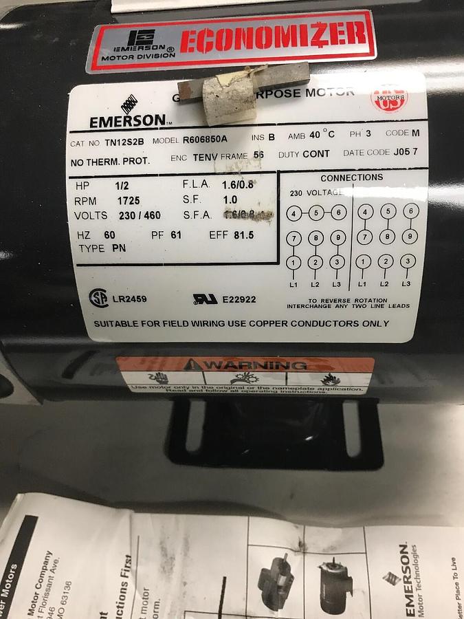 Emerson,TN12S2B,Motor 1/2HP 1725RPM 230/460V Frame 56