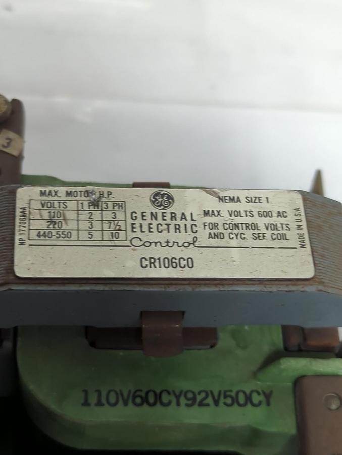 Used GENERAL ELECTRIC,CR106C0,CONTACTOR SIZE 1 600AC PRE-OWNED