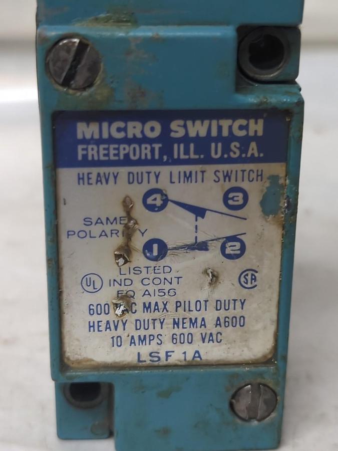 Used HONEYWELL/MICRO SWITCH,LSF1A,HEAVY DUTY LIMIT SWITCH 10 AMP 600 VAC PRE-OWNED