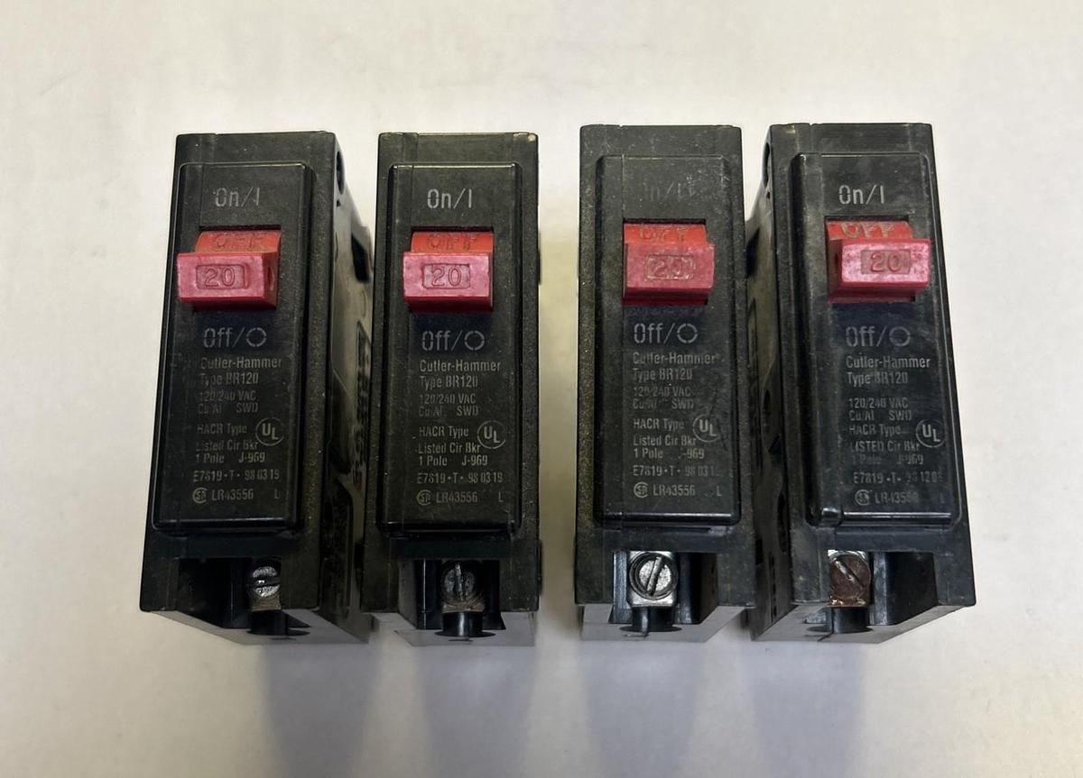 Used CUTLER-HAMMER,BR120,CIRCUIT BREAKER 20A 120/240V LOT OF 4