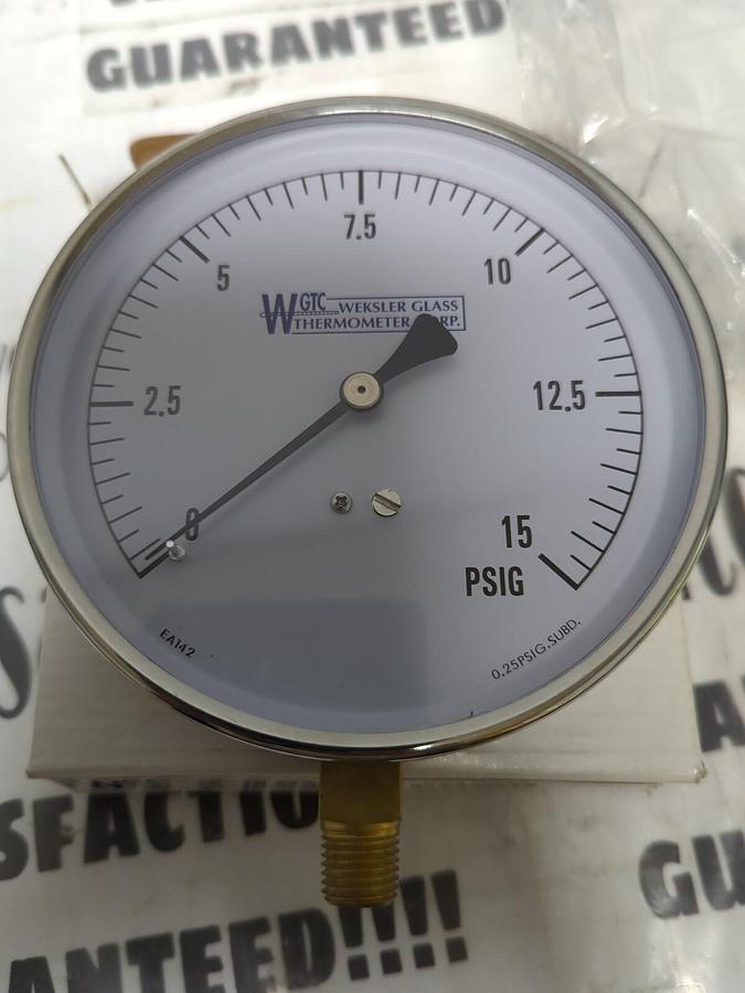 WEKSLER,EA142,4.5 INCH RANGE 0/15# .25 NPT PRESSURE GAGE NEW