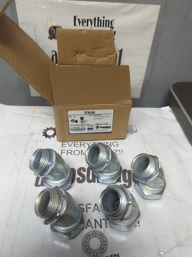 APPLETON,ST45100,1 INCH 45 DEG CONDUIT CONNECTORS BOX OF 5 NEW